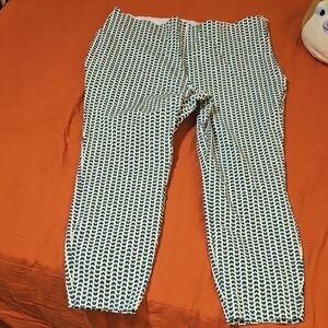 A New Day Teal and Cream Moon Patterned Ankle Pants